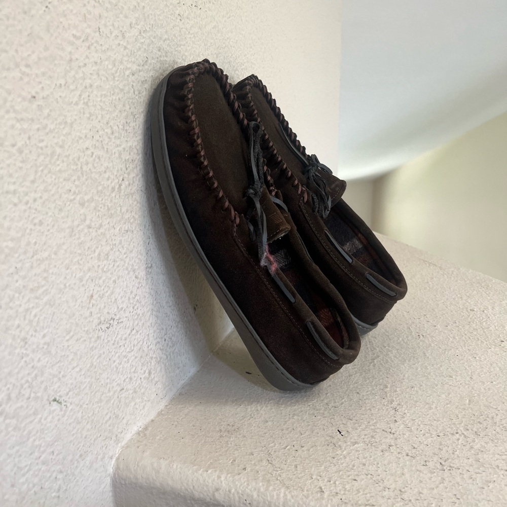 Minnetonka Moccasins Shoes Mens Sz 9 Brown Suede Leather Slip On slippers loafer